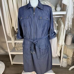 Dress Barn women's Plus sz. 18 blue zip up dress, office career, mature #4432
